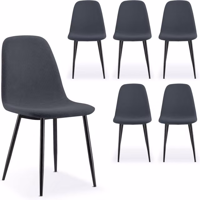 VonHaus Set of 6 Mid-Century Dining Chairs in Blue and Black with Cord Fabric Finish