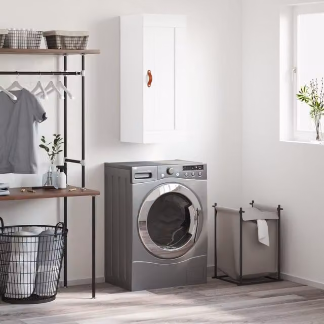 Berkfield Home Wall Mounted Cabinet in White, W/D/H: 34.5 x 34 x 90 cm – 1