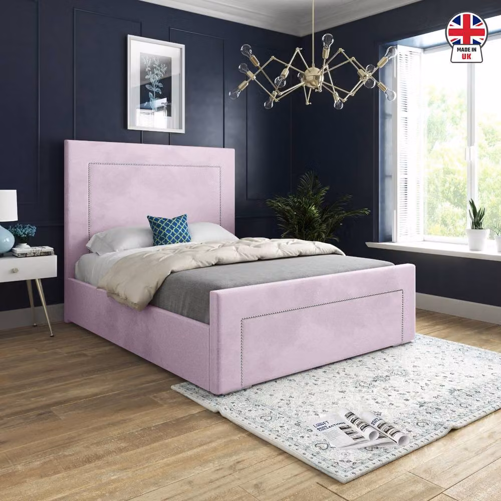 KDMD Lutterworth Upholstered Pink Velvet Designer Bed Frame, W/D/H: 180 x 159 x 137 cm – 3