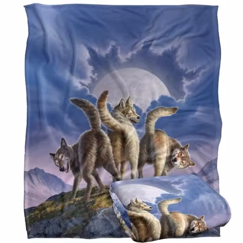 JQ Licensing JLo Wolf Pack Moon Silky Touch Super Soft White Fleece Throw Blanket W/D/H: 152 x 127 cm
