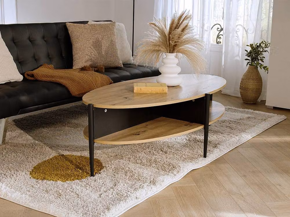 Vente-unique Modern Oval Coffee Table with 4 Recesses in Black MDF and Metal, W/D/H: 75 x 65 x 39 cm – 4