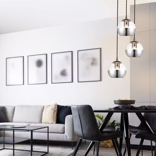 Cosylyte Marlo 3 Light Modern Smoky Glass Cluster Pendant Light in Black and Chrome, W/D/H: 20 x 20 x 100 cm – 2