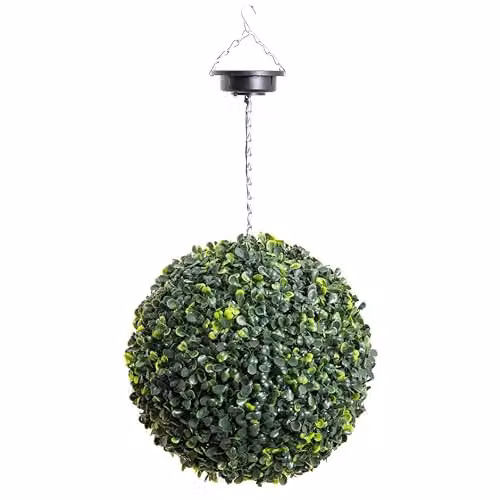Primrose The Little Buxus Ball Green Solar Powered LED Hanging Artificial Topiary Ball, Diameter: 28 cm – 3