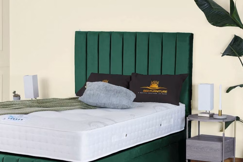 UK Bed Furniture Hamilton Green Velvet Ottoman Storage Divan Bed with End Lift and 54 Inch Headboard, W/D/H: 120 x 200 cm – 2