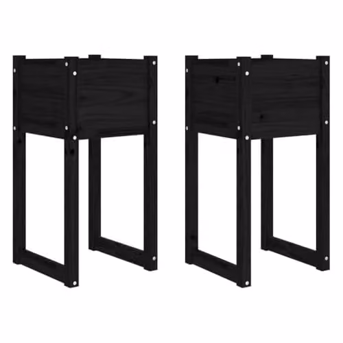 vidaXL Set of 2 Black Solid Wood Pine Planters, W/D/H: 40 x 40 x 81 cm