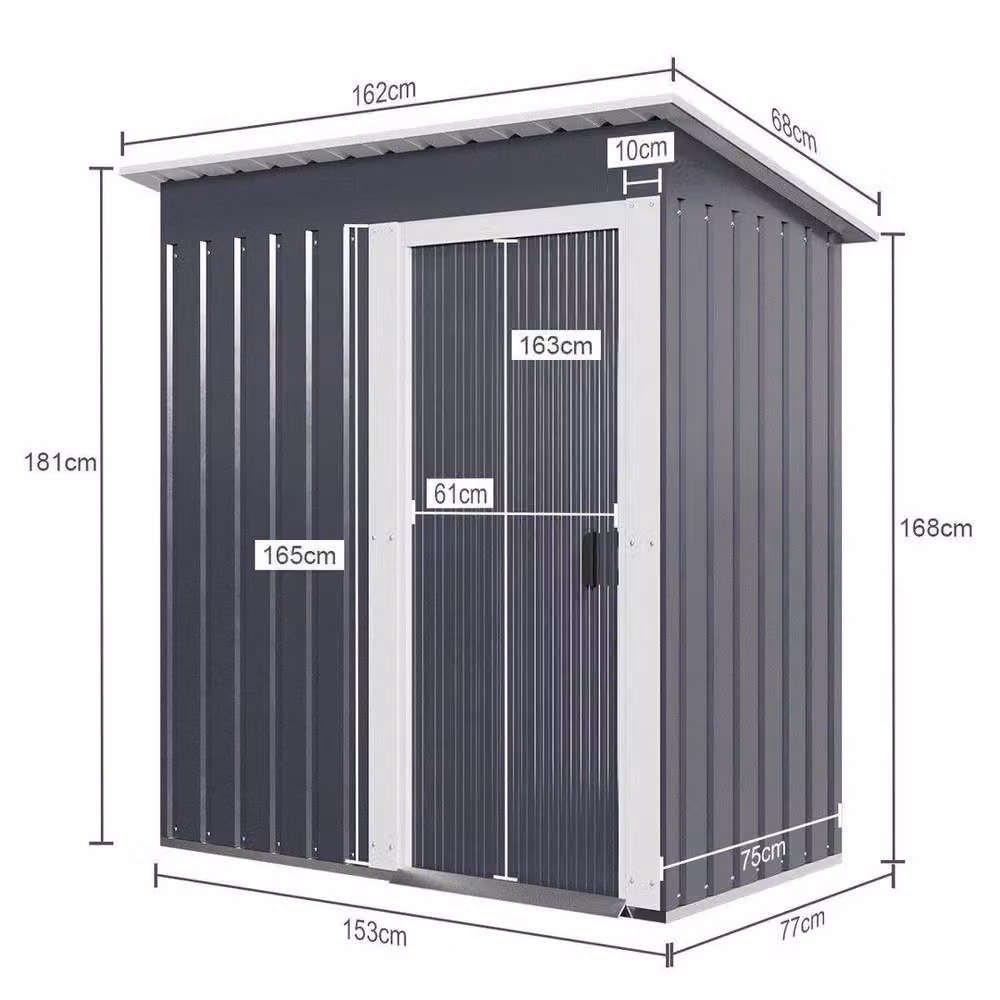 NESTLUNE Dark Grey Metal Garden Shed with Double Doors and Gable Roof – 2