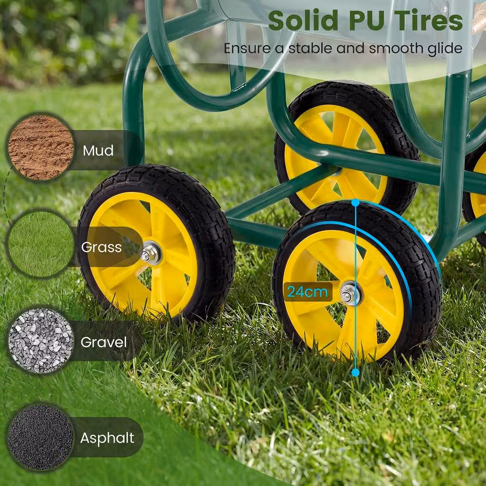 Costway Green Metal 4-Wheel Garden Hose Reel Cart and Water Hose Organiser – 6