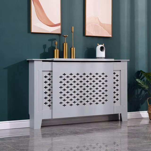 WestWood Grey MDF Geometric Modern Radiator Cover with Wall Shelf
