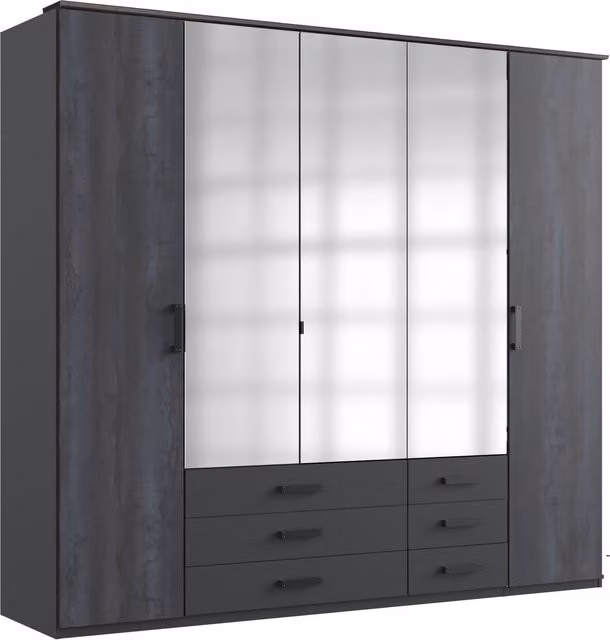 Goteborg Five Door Wardrobe in Grey Matt with Integrated Drawers