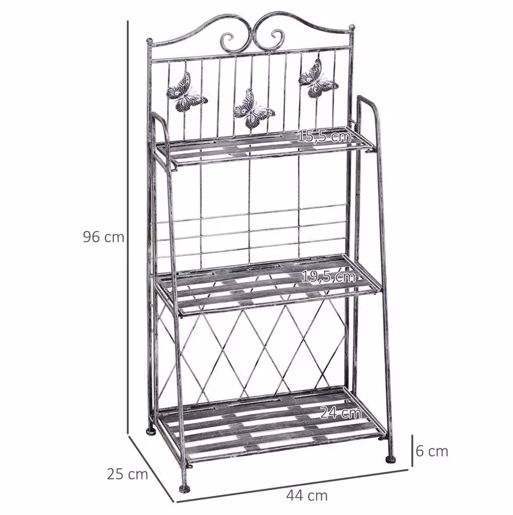 STILVORA 3 Tier Folding Metal Plant Stand in Silver, H 96.0 cm x W 44.0 cm x D 30.0 cm – 2