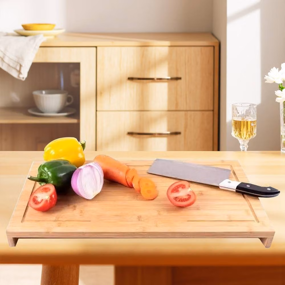 Havendro Set of 2 Rectangular Bamboo Chopping Boards and Worktop Savers in Beige and White – 5