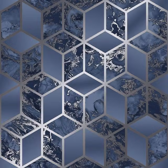 Muriva Elixir Marble Wallpaper in Navy Blue