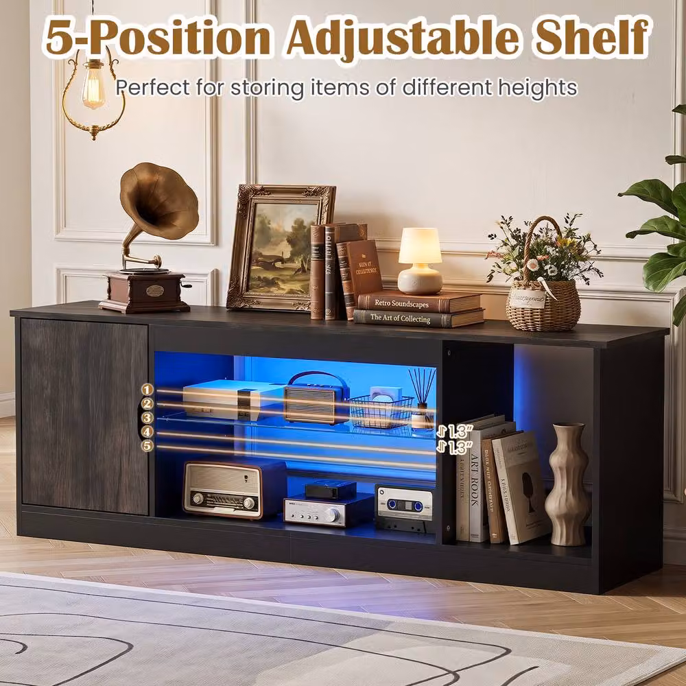 Costway Modern Black TV Stand with LED Light Strip for TVs up to 65 inch – 8