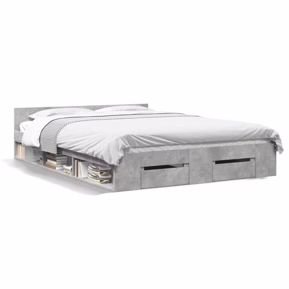 Berkfield Home Modern Bed Frame with Drawers, Grey, W/D/H: 140 x 190 x 45 cm – 3