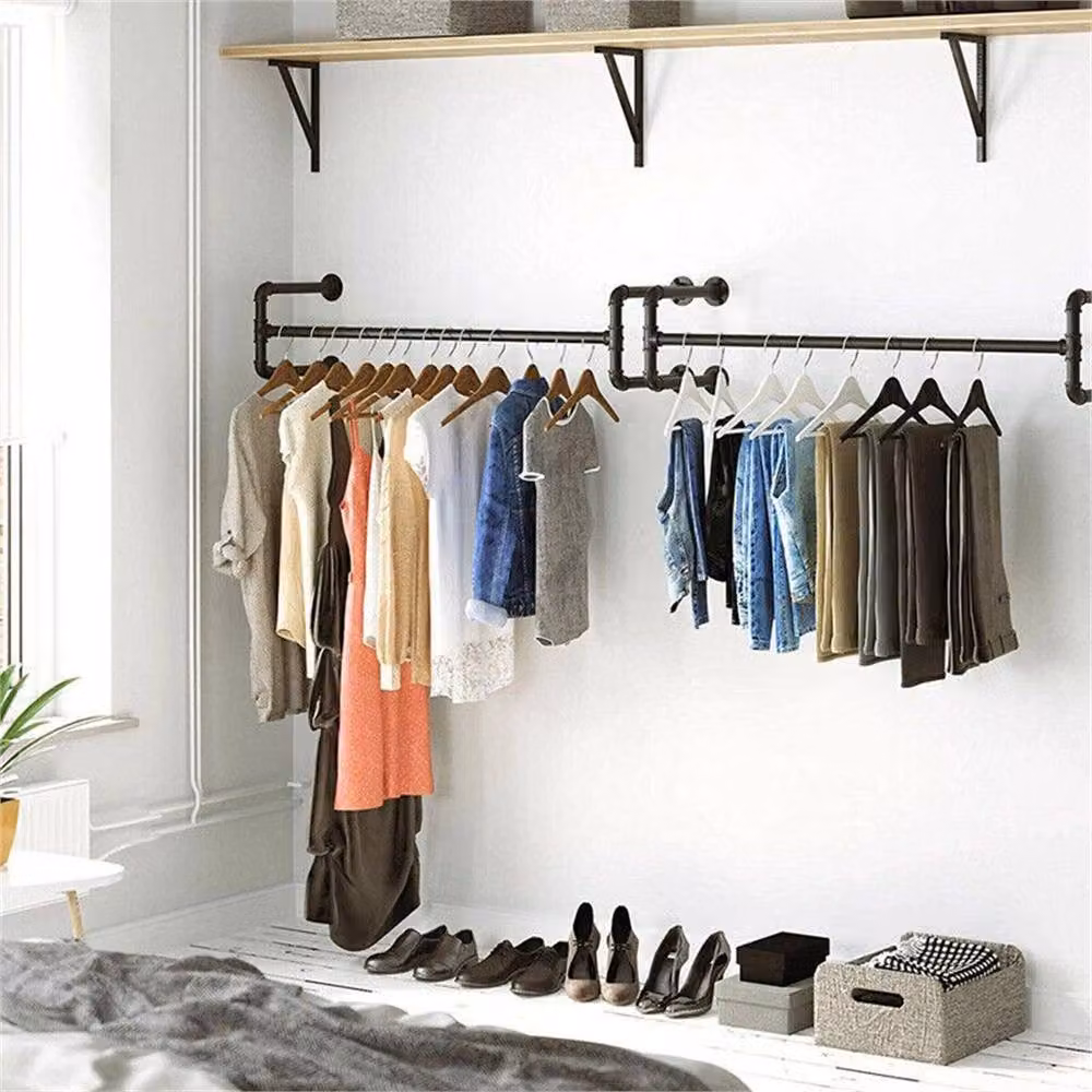 Nordara Industrial Matt Black Metal Adjustable Wall Mounted Clothes Rail, Width: 184 cm – 4