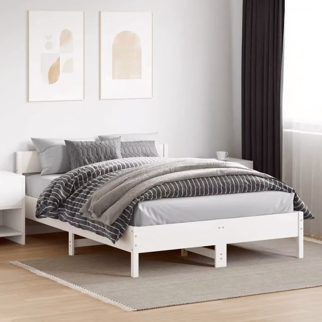 Berkfield Home King Size Solid Wood Pine Bed Frame, White, W/D/H: 150 x 200 cm – 3