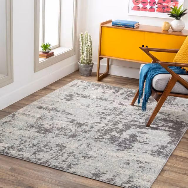 Livabliss Sunderland Abstract Modern Marble Rug in Blue, Grey and White, W: 120 cm, L: 170 cm