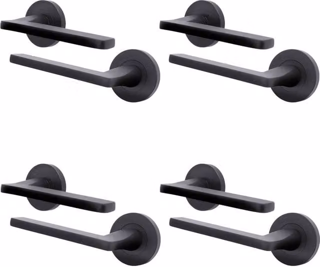 AFIT Matt Black Internal Lever On Rose Fire Door Handles, 4 Pack, W/D/H: 15 x 15 cm
