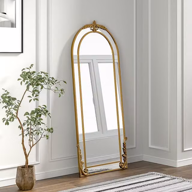 Livingandhome Antique Gold Baroque Ornate Arch Wall Mirror
