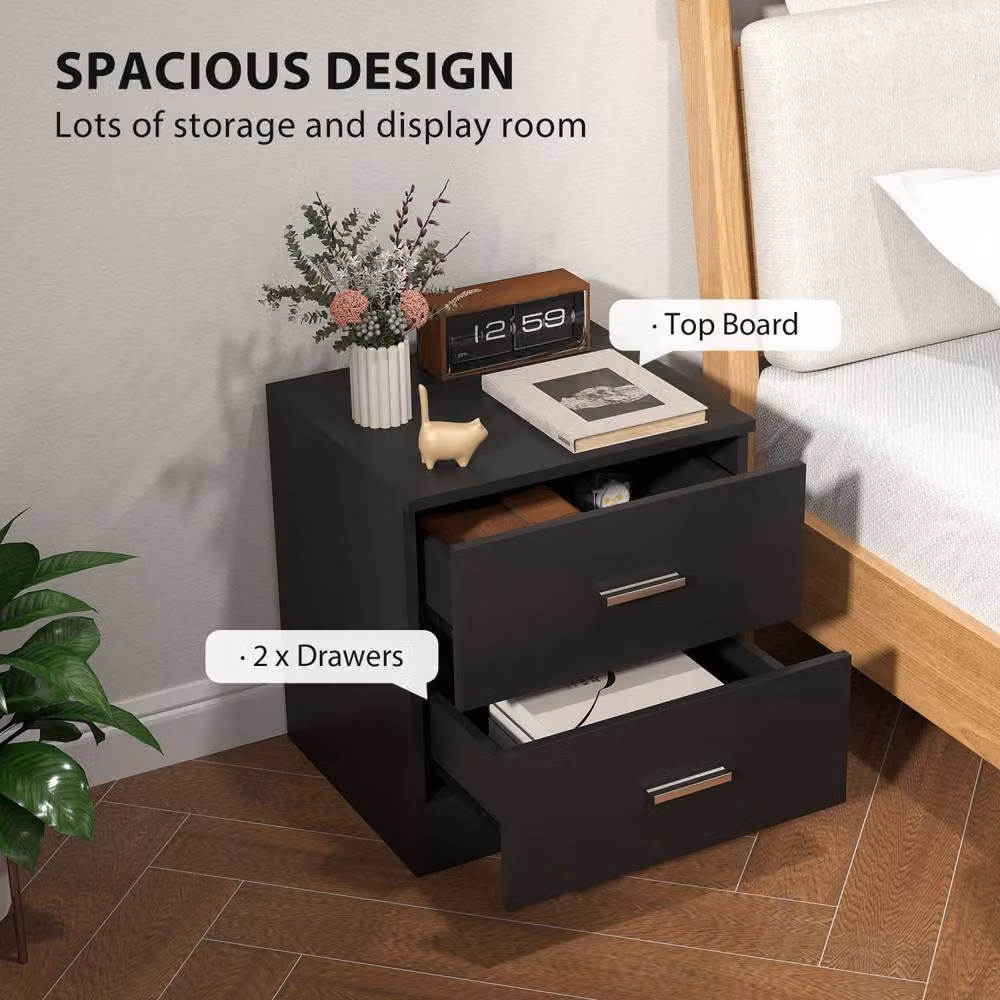 Wyld Haus Rapa Raka Black 2 Drawer Bedside Table – 4