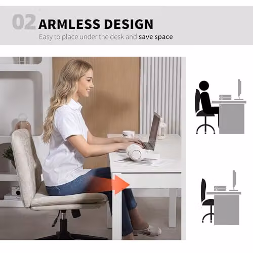 HOMCOM Armless Modern Task Chair in Beige with 360 Degree Swivel and Castors, W/D/H: 62 x 67 x 83 cm – 3