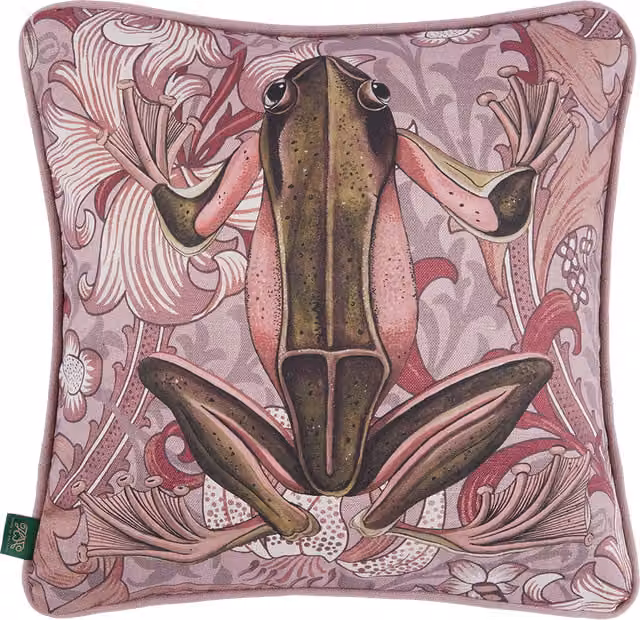 House of Hackney Golden Lily Amphibia Hemp Cushion in Tourmaline, Turquoise and Pink, W/D/H: 45 x 45 x 45 cm