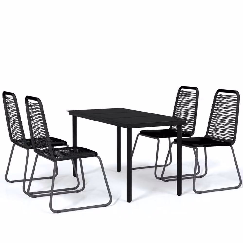 Berkfield Home 5 Piece Modern Garden Dining Set in Black Matt Powder Coated Steel and Glass – 2