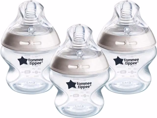 Tommee Tippee Natural Start Anti-Colic Wide Neck Baby Bottles, Pack of 3, 150ml, BPA Free, White and Transparent