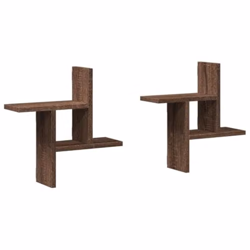 vidaXL Set of 2 Modern Wall Mounted Shelves in Brown, W/D/H: 38 x 12 x 38 cm – 1