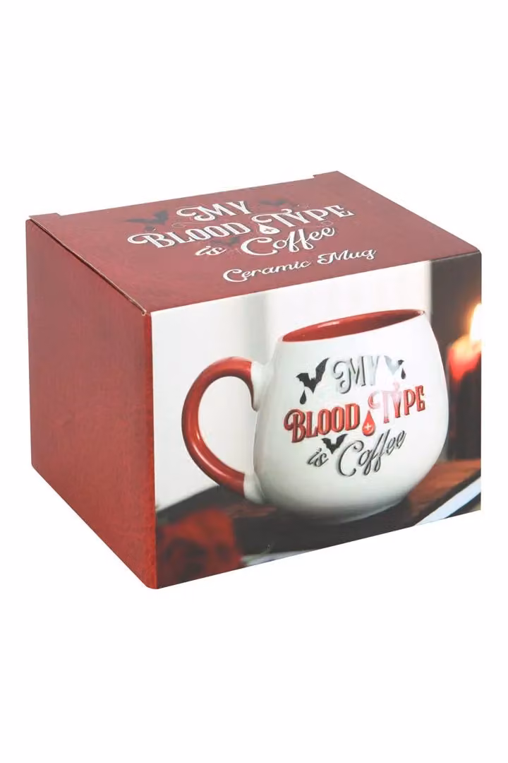 KDMD My Blood Type is Coffee Ceramic Mug in White and Red, 500 ml – 2