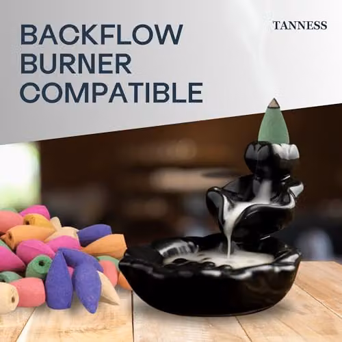 Tanness 100 Pieces Mixed Natural Scented Backflow Incense Cones in Multicolour Floral, Fresh and Woody Fragrances – 4