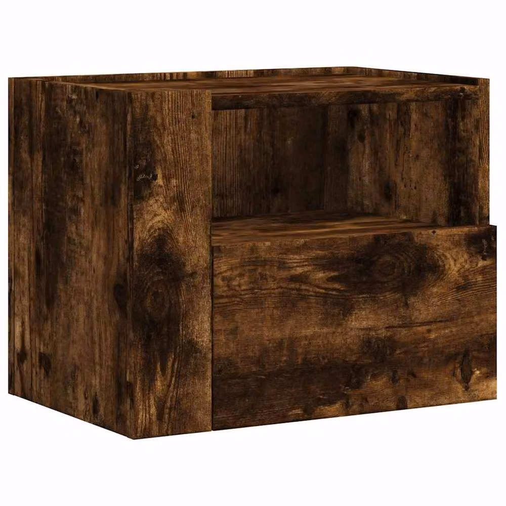 Berkfield Home Set of 2 Wall-mounted Bedside Cabinets in Smoked Oak Brown, W: 45 cm, D: 30 cm, H: 35 cm – 3