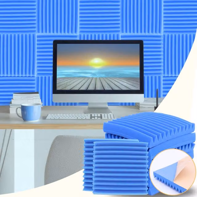 NOVECRAFTO Blue Geometric Self-Adhesive Acoustic Foam Wall Panels, 36 Pack, Depth: 4.5 cm