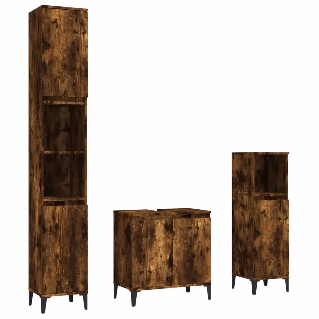 Berkfield Home 3 Piece Modern Bathroom Furniture Set in Smoked Oak Brown – 2