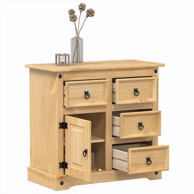 Berkfield Home Corona Sideboard in Brown Solid Pine Wood, W/D/H: 87 x 40 x 76 cm