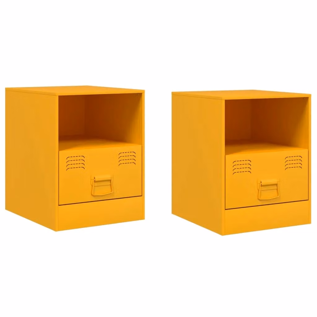 Berkfield Home Set of 2 Mustard Yellow Metal Bedside Cabinets, W/D/H: 34.5 x 39 x 44 cm – 1