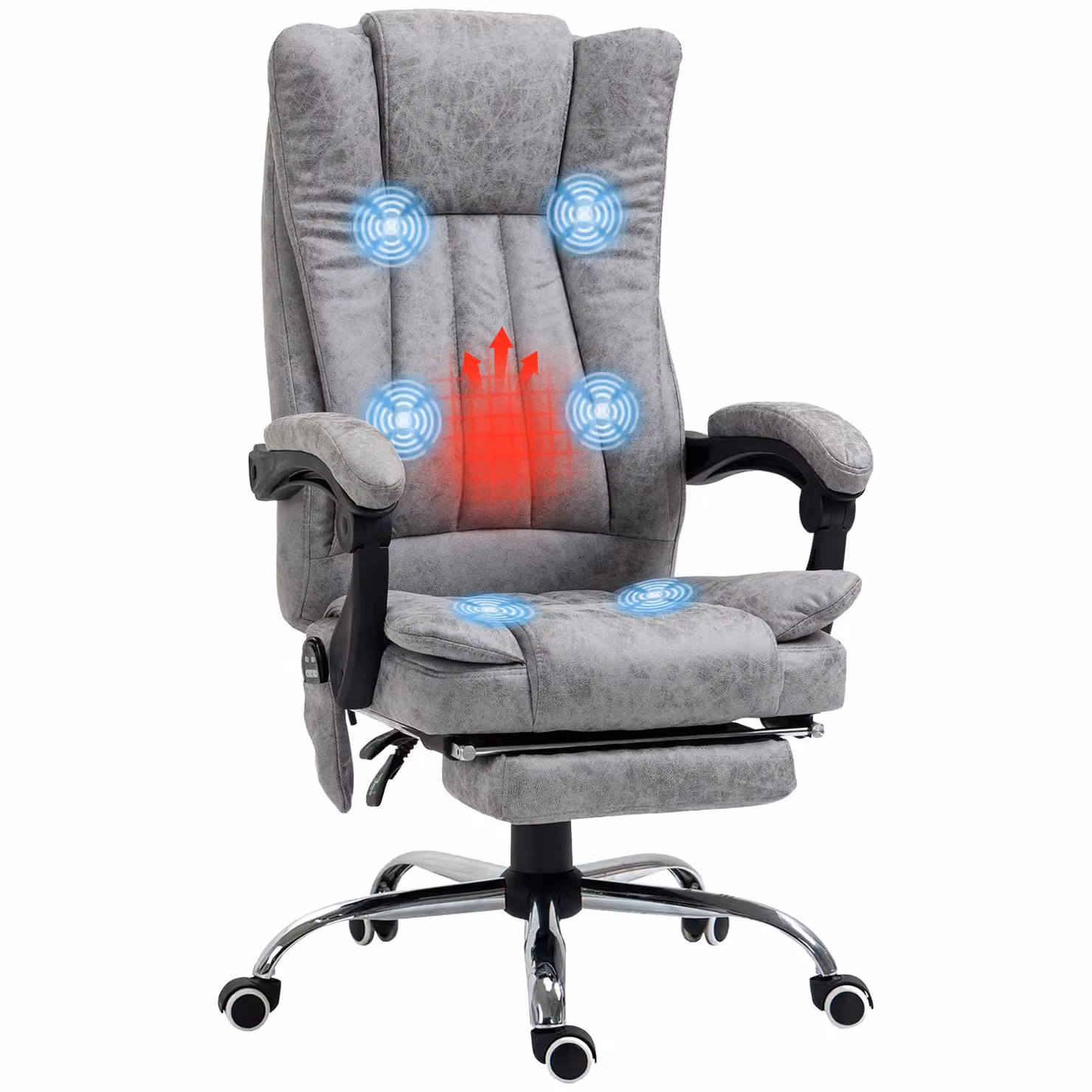 Vinsetto Grey Microfibre 6-Point Vibrating Massage Office Chair with Headrest and Footrest – 2