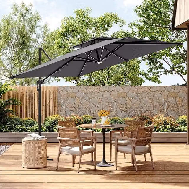 Livingandhome Grey Cantilever Parasol with UPF 30 Protection