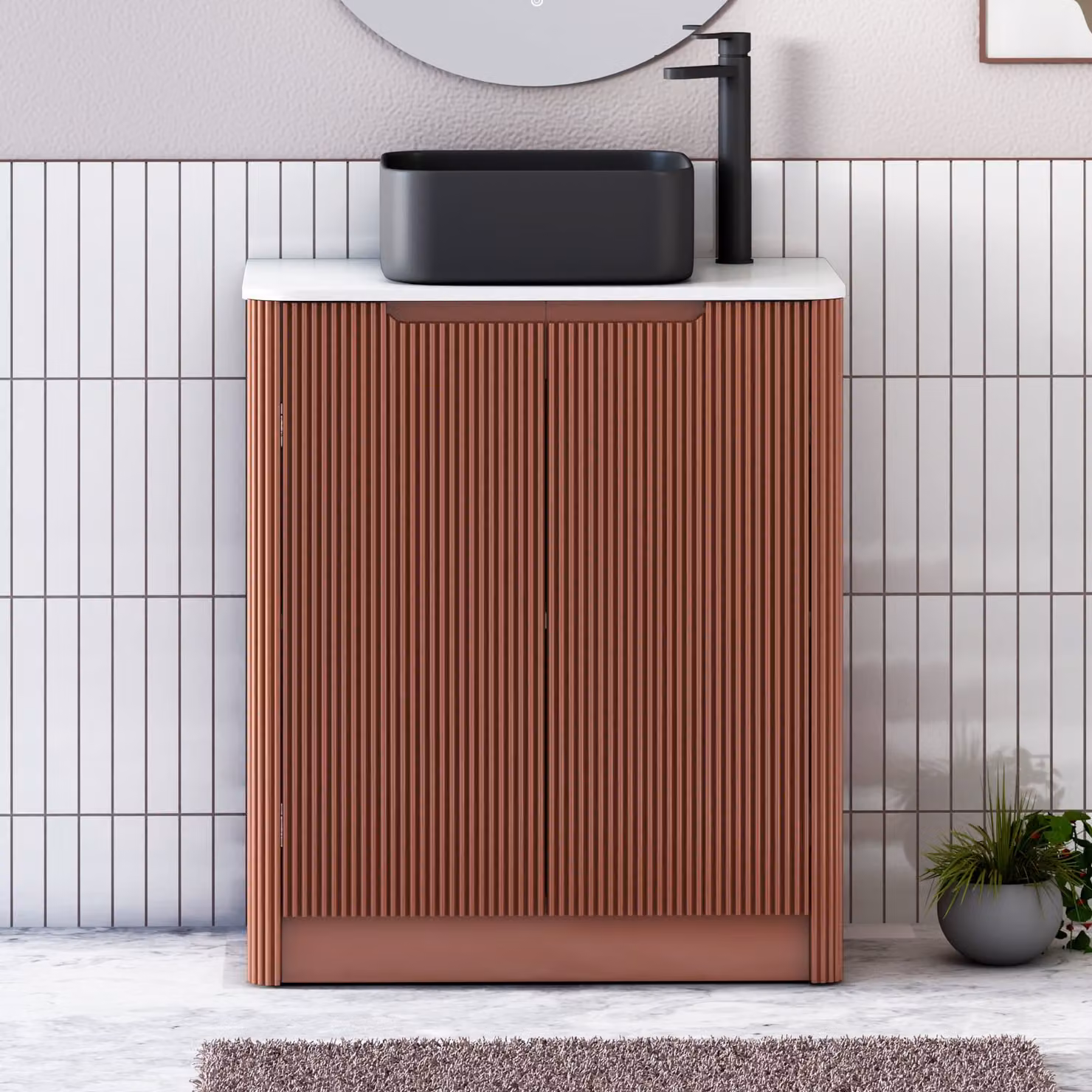 Royal Bathrooms Avenza 600mm Terracotta Clay Floor Standing 2 Door Vanity Unit with Plain White Worktop and Art Square Basin
