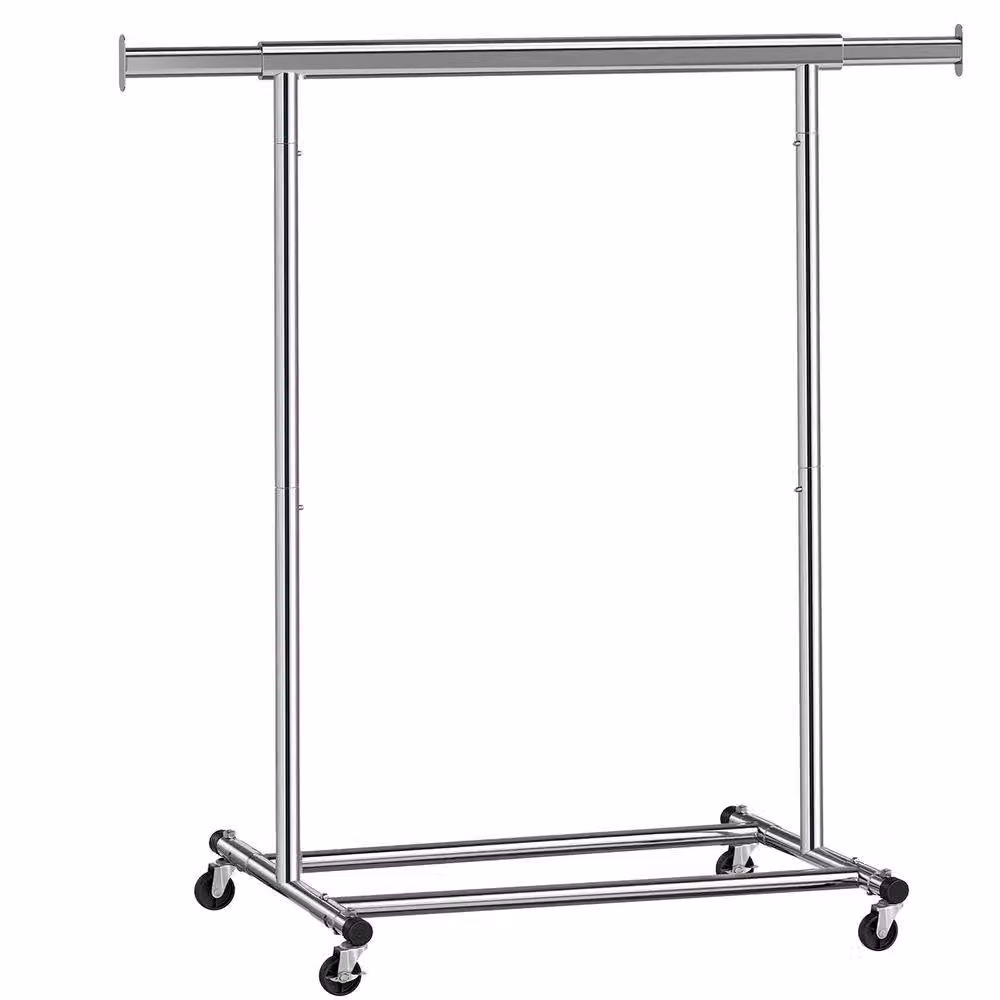 Pirlo Plush Heavy Duty Extendable Metal Clothes Rail with Wheels in Silver – 3