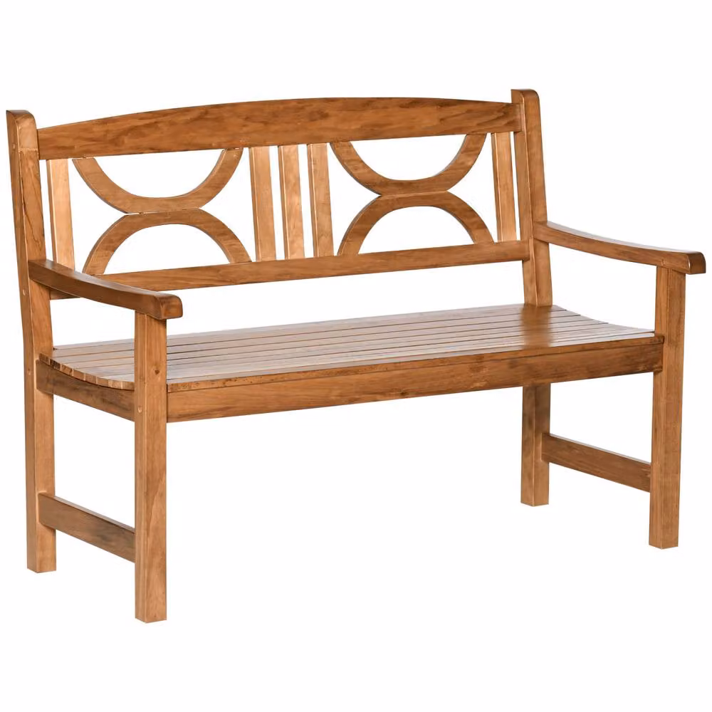 OUTSUNNY 2-Seater Wooden Garden Bench in Brown – 2