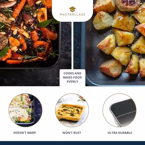 MasterClass Non-Stick Rectangular Roasting Pan, Grey, W: 34 cm, D: 26 cm, H: 7 cm – 4