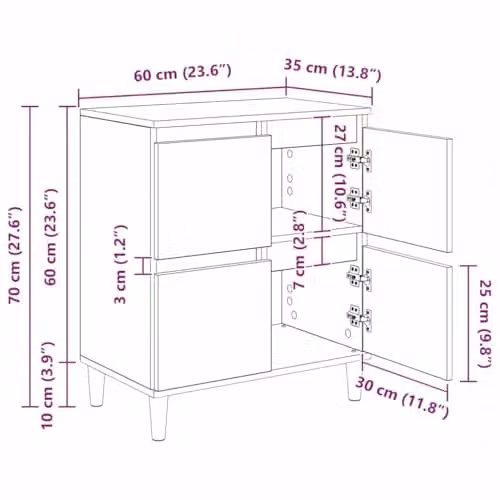 vidaXL Set of 3 Modern Sideboards in Black and Brown, W/D/H: 60 x 35 x 70 cm – 3