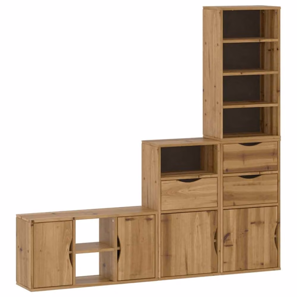 Berkfield Home ODDA 4 Piece Solid Wood Pine TV Unit with Storage in Brown – 2