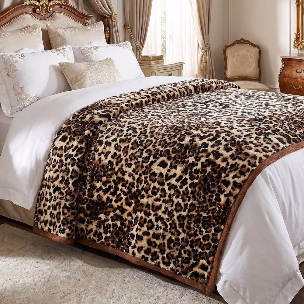 SPETLEK Leopard Print Super Soft Faux Fur Blanket in Brown and Multicolour, W: 120 cm, D: 150 cm – 6
