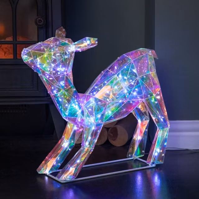 Samuel Alexander Iridescent DreamLights Christmas Fawn with 100 White LEDs, Multicolour and White, Height: 34 cm – 1