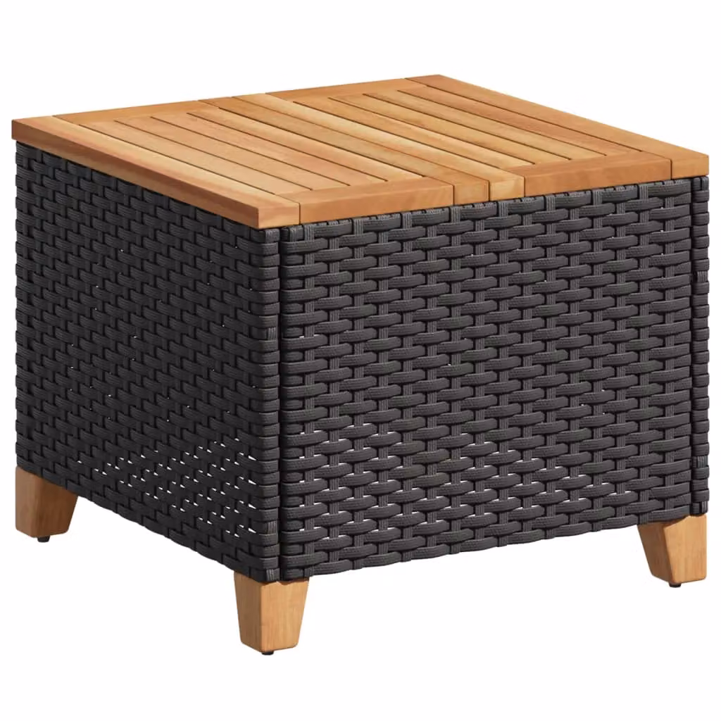 Berkfield Home Black Poly Rattan and Acacia Wood Garden Table W/D/H: 45 x 45 x 37 cm – 2