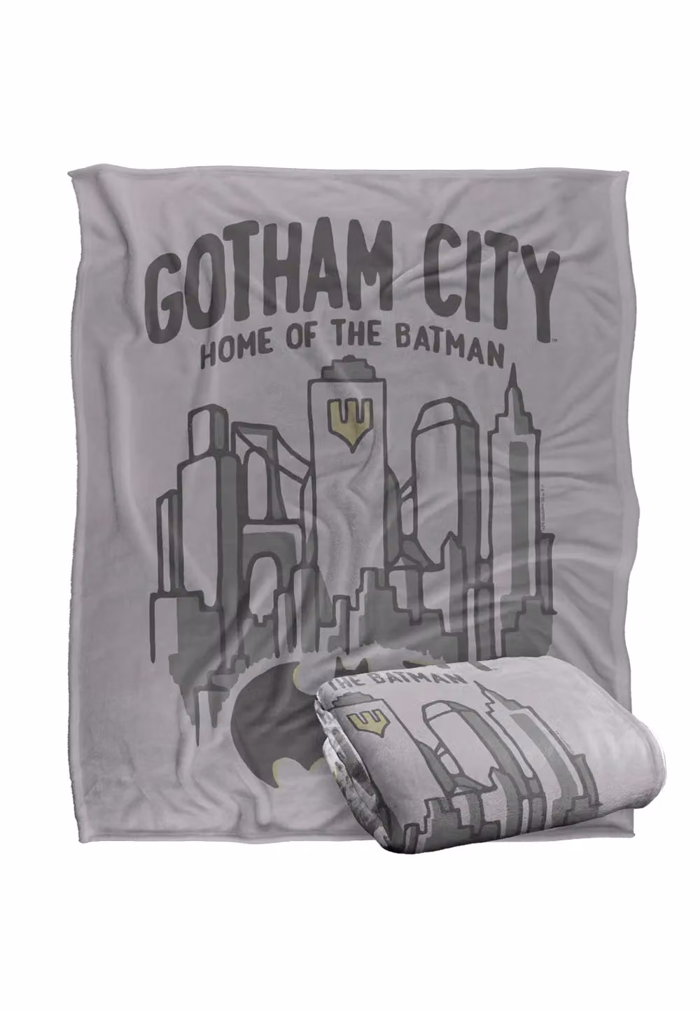 DC Comics Batman The Gotham City Blanket in White and Grey, W: 152 cm, D: 127 cm – 2