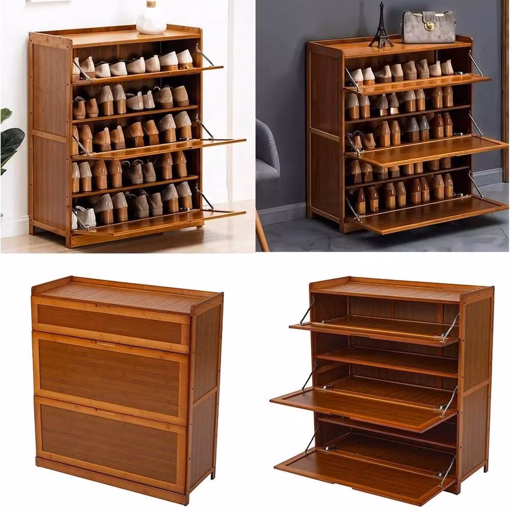 FORGEVIO XL Large Shoe Rack Storage Cabinet with 3 Drawers and Tilting Compartments, Brown – 4