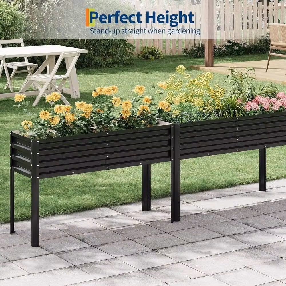 VOGREX Black Steel Raised Garden Bed Elevated Planter Box – 4